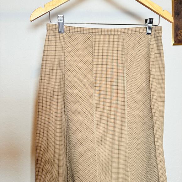 Women's Ideology Tan and Brown Plaid Knee Length A-Line Skirt Size 6 - Picture 3 of 9